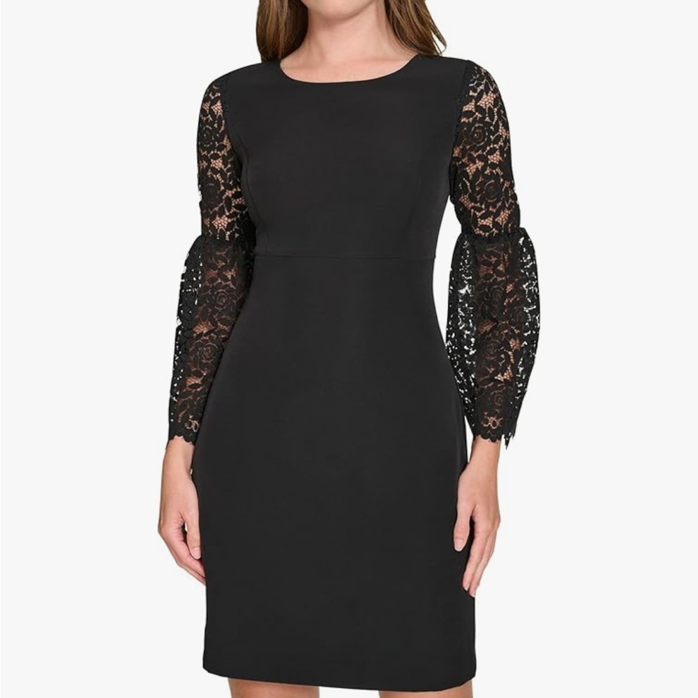 Tommy Hilfiger Black Dress with Lace Sleeves - Picture 2 of 9